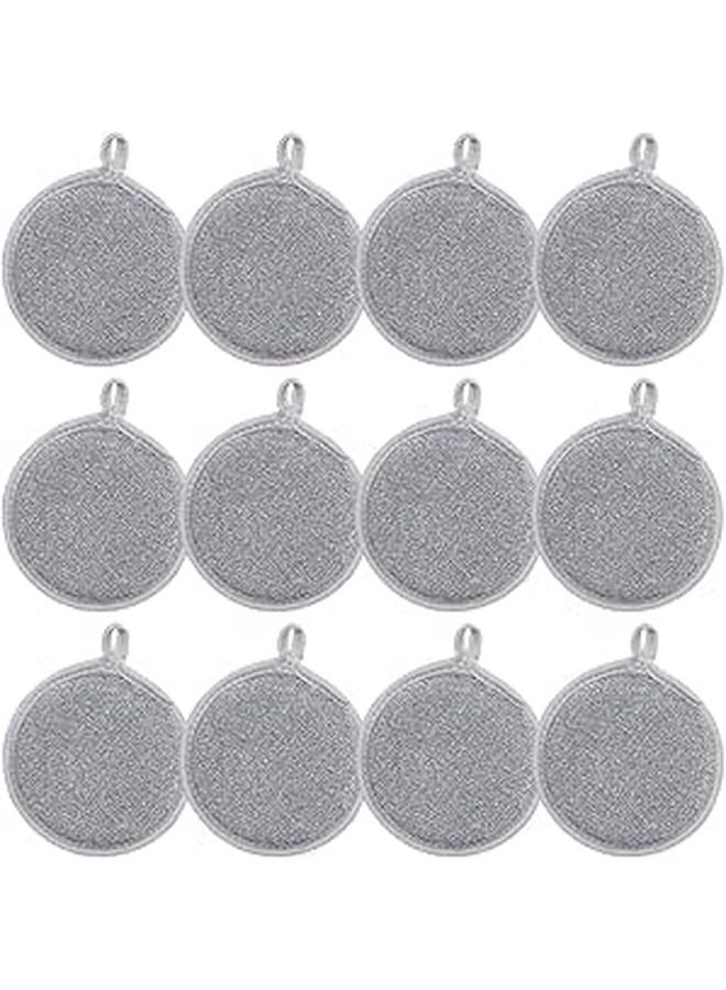 Double Sided Non Scratch Silver Fiber Dish Sponges 12 Pack Reusable Kitchen Scrubber - Image 1