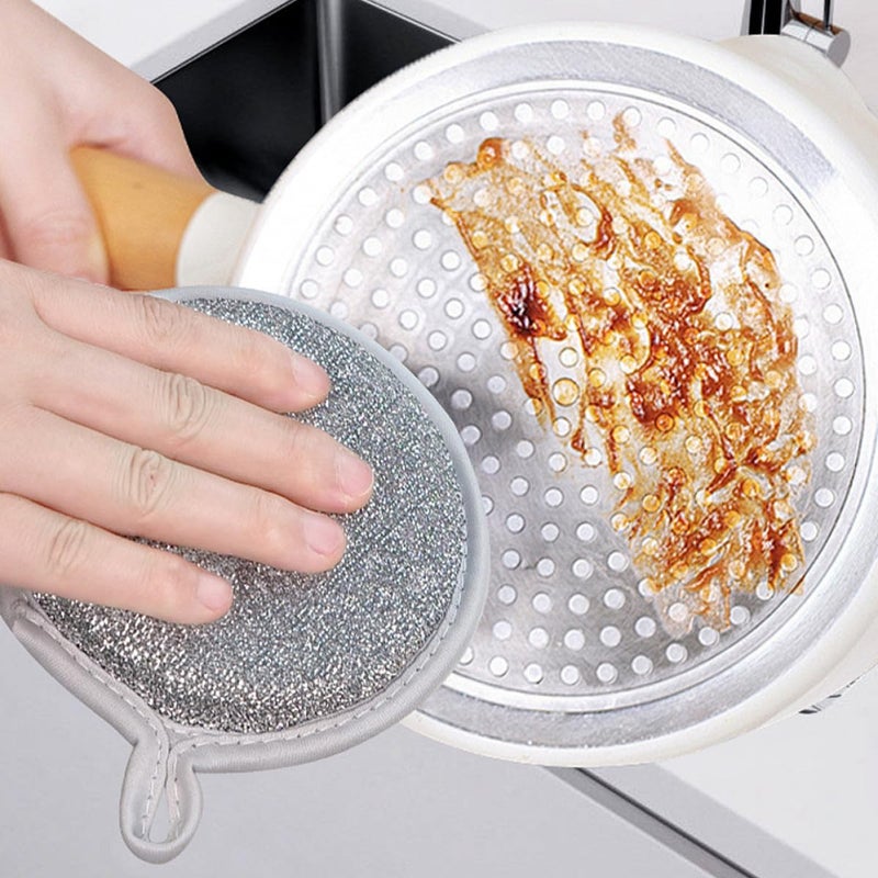Double Sided Non Scratch Silver Fiber Dish Sponges 12 Pack Reusable Kitchen Scrubber - Image 5