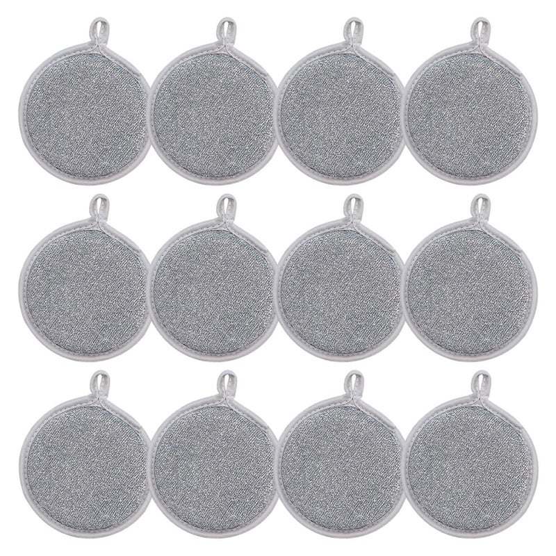Double Sided Non Scratch Silver Fiber Dish Sponges 12 Pack Reusable Kitchen Scrubber - Image 2