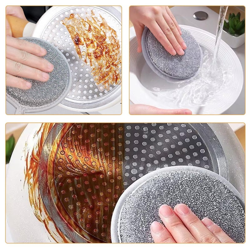 Double Sided Non Scratch Silver Fiber Dish Sponges 12 Pack Reusable Kitchen Scrubber - Image 4