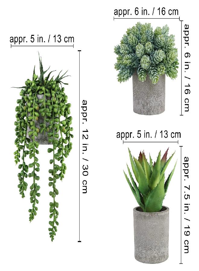 Winlyn Winlyn Set of 3 Mini Potted Succulents Artificial String of Pearls Aloe Hops Succulent Plants in Gray Pots for Gifts Table Shelves Windowsill Office Desk Indoor Greenery Decorations Wedding Favors  - Image 2