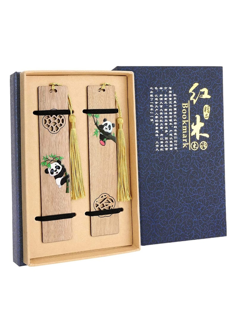 SYOSI Handmade Wooden Bookmark, Natural Wood Bookmarks with Tassels, Panda Christmas Tags with Gift Box for Men Women Girls Boys Teachers Students Gifts 2 Pcs  - Image 1