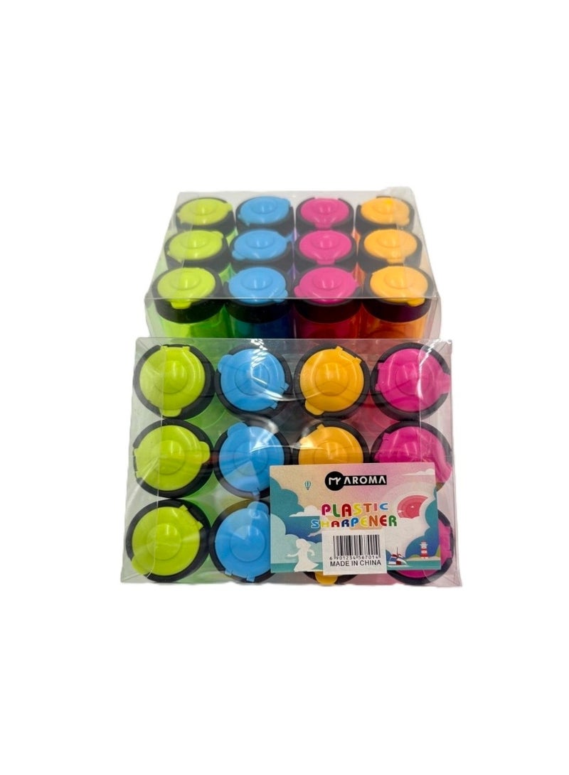 ARCO STORE Aroma Dual-Hole Plastic Pencil Sharpener with Reservoir, Assorted Colors, Pack of 12 - Image 2