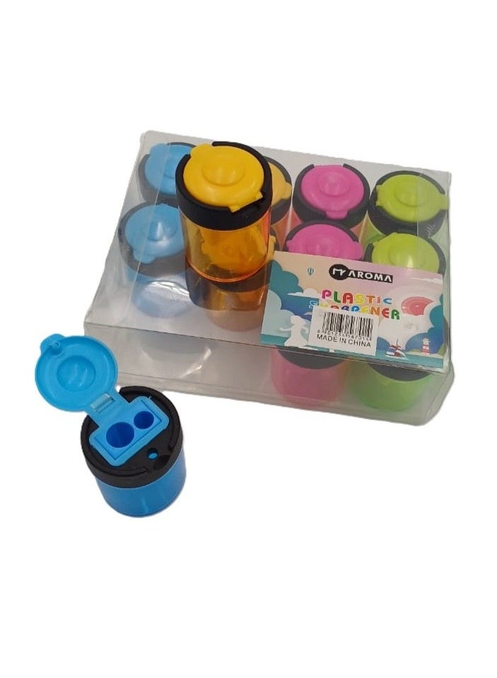 ARCO STORE Aroma Dual-Hole Plastic Pencil Sharpener with Reservoir, Assorted Colors, Pack of 12 - Image 3
