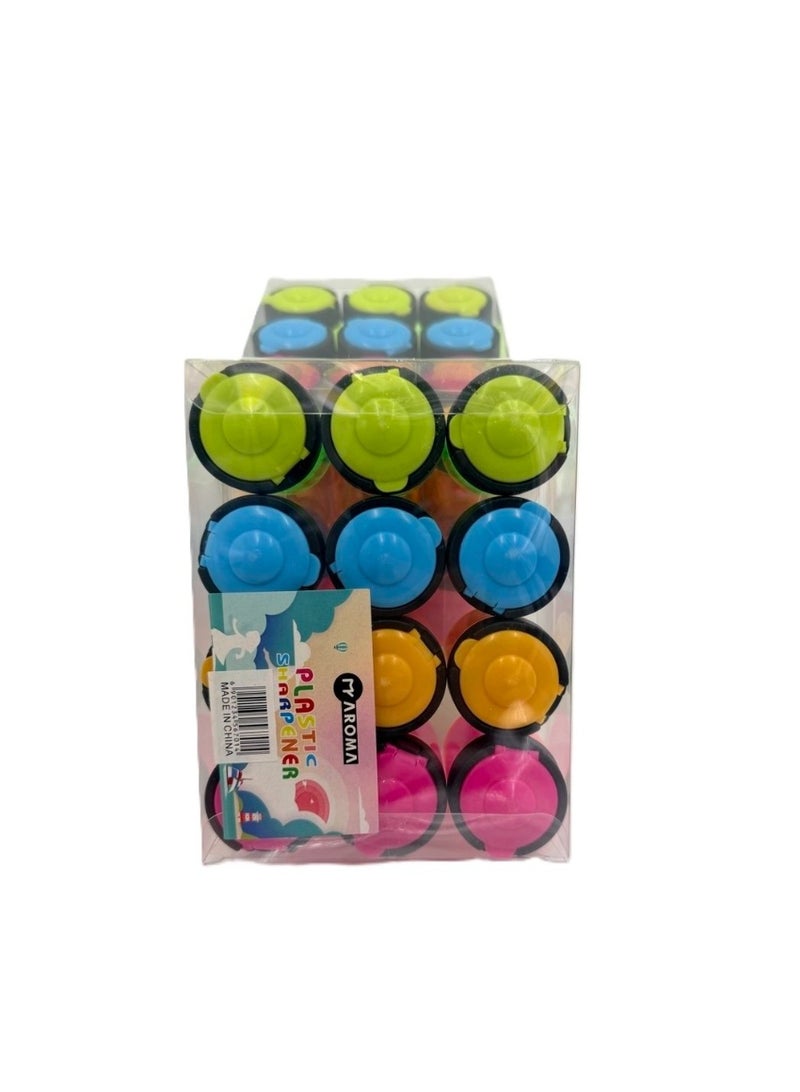 ARCO STORE Aroma Dual-Hole Plastic Pencil Sharpener with Reservoir, Assorted Colors, Pack of 12 - Image 1