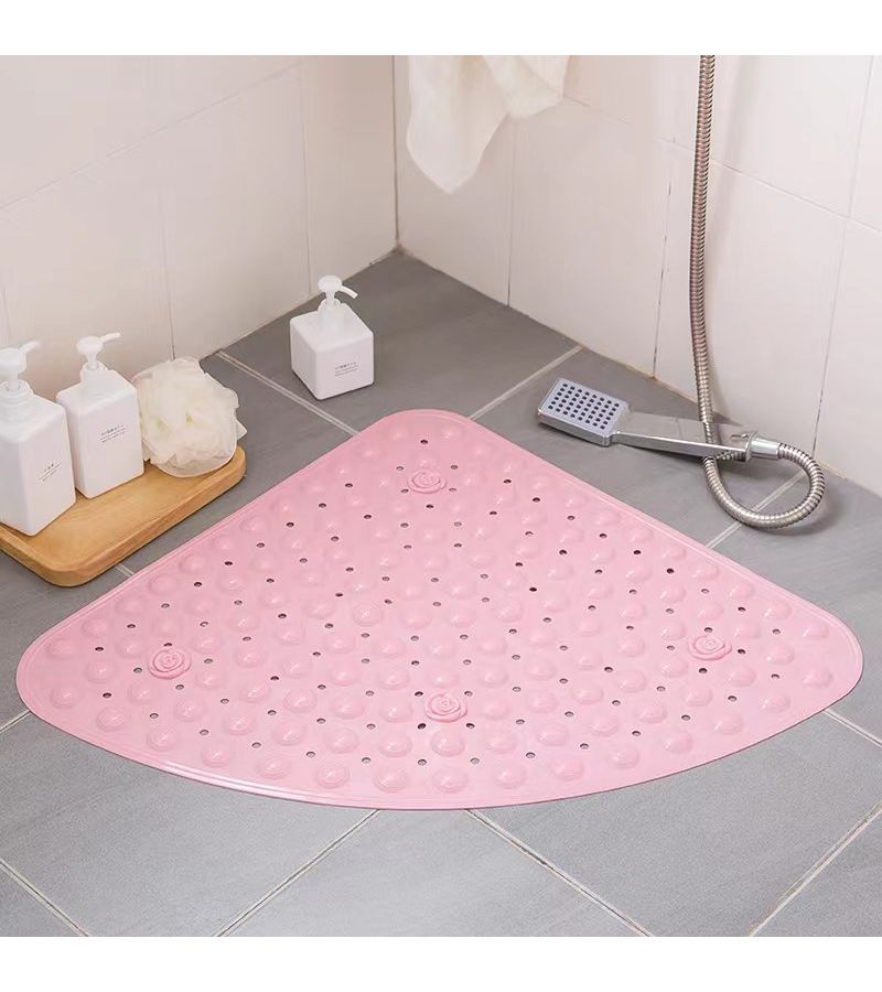 Grey Non-Slip Fan-Shaped Shower Mat for Bathroom 21.65x21.65 Inch Hotel Washroom Floor Pad - Image 2