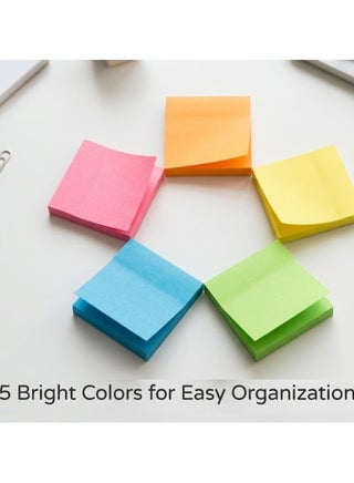 Sticky Notes Multicolor Set of 5 Pads 100 Sheets Each Self Adhesive Memo Note Pads Square Color Sticky Papers for Office, School, Planner Reminder Notes - view 3