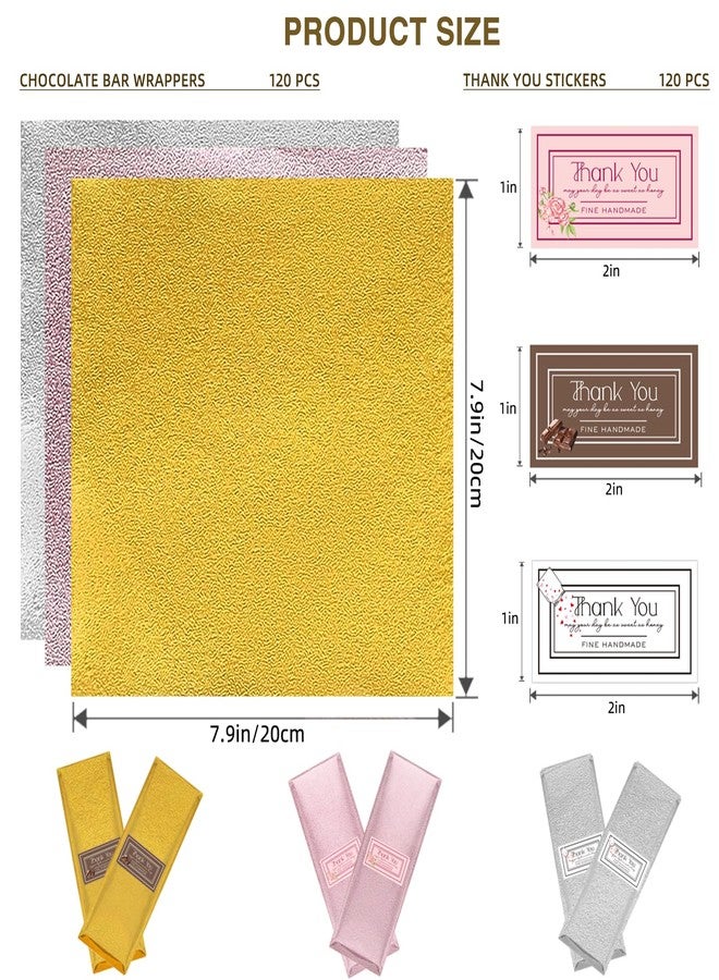 DOSAKEIKO 120 PCS Chocolate Bar Wrappers 7.9 Inch with 120 Stickers for Parties Wedding Birthday Homemade Candy Chocolate Wrappers Packaging and Foil Candy Wrappers (Gold+Silver+Pink) - Image 2