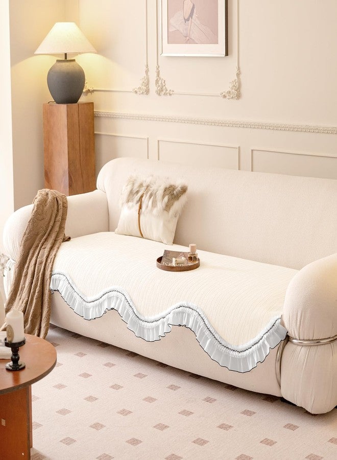 هوكيبو غطاء أريكة HOKIPO 'French Lace & Luxe' مانع للانزلاق لأريكة ذات مقعدين | تصميم دانتيل منحني أنيق، أبيض لامع لؤلؤي (AR-6131-WHT*1) - Image 1