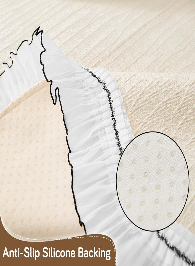 هوكيبو غطاء أريكة HOKIPO 'French Lace & Luxe' مانع للانزلاق لأريكة ذات مقعدين | تصميم دانتيل منحني أنيق، أبيض لامع لؤلؤي (AR-6131-WHT*1) - Image 4