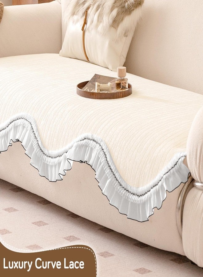 هوكيبو غطاء أريكة HOKIPO 'French Lace & Luxe' مانع للانزلاق لأريكة ذات مقعدين | تصميم دانتيل منحني أنيق، أبيض لامع لؤلؤي (AR-6131-WHT*1) - Image 5