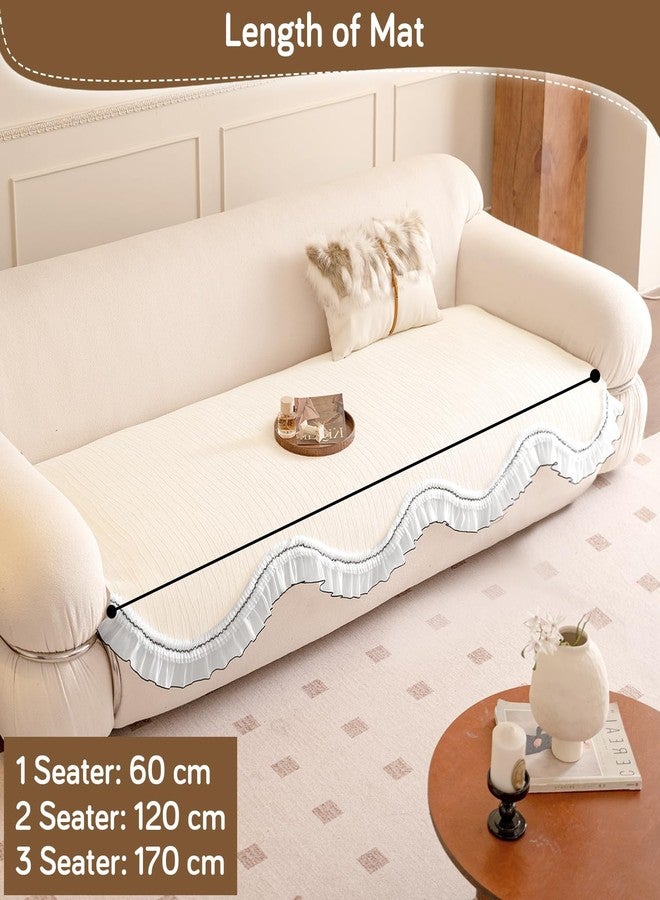 هوكيبو غطاء أريكة HOKIPO 'French Lace & Luxe' مانع للانزلاق لأريكة ذات مقعدين | تصميم دانتيل منحني أنيق، أبيض لامع لؤلؤي (AR-6131-WHT*1) - Image 3