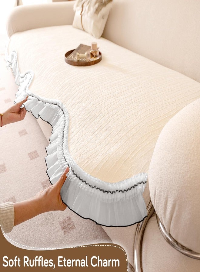 هوكيبو غطاء أريكة HOKIPO 'French Lace & Luxe' مانع للانزلاق لأريكة ذات مقعدين | تصميم دانتيل منحني أنيق، أبيض لامع لؤلؤي (AR-6131-WHT*1) - Image 2