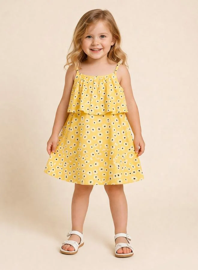 Stylo Bug Girls Yellow Floral A-Line Knee-Length Dress