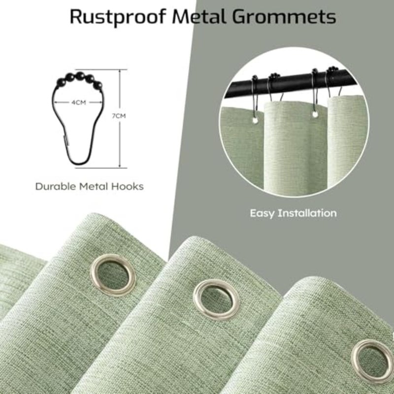 Linen Shower Curtain, Scalloped Bathroom Curtain with 12 Metal Hooks, Boho Heavy Duty Washable Waterproof Thick Cloth Shower Curtains Liner with Black Border for Bathroom Hotel Bathtubbaihuo - Image 4