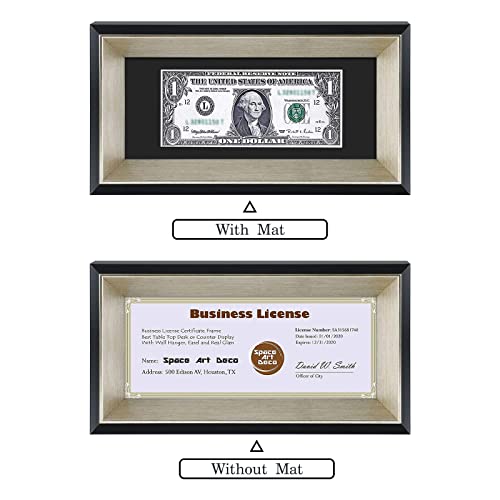 Space Art Deco,4x9 Dollar Bill Frame with Mat, Easel Stand for Tabletop or D-Ring Hangers Wall Mounting (Black/Silver,1-Pack) - Image 4