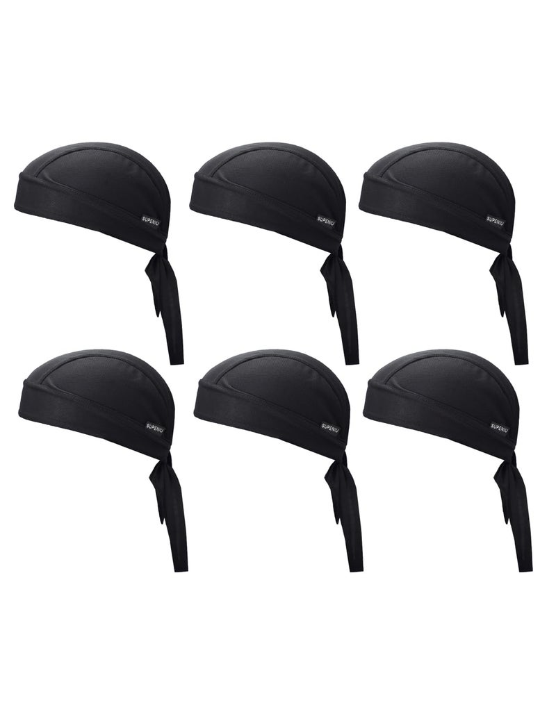 Supeniu Doo Rags Black Skull Caps Beanie Hats Helmet Liner Sweat Wicking Hard Hat Motorcycle Cooling Dew Rag Bandana Large Headwrap Do Rags for Men & Women (Black 6 Pack) - Image 1
