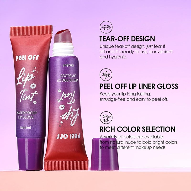 Peel off Lip Stain Set,Waterproof Matte Lip Tint for Women | Precise Application | Transfer-Proof Long Lasting Peel off Lip Gloss,Highly Pigmented Nude Lip Stain with Fruity Flavor / 2PCS - Image 4