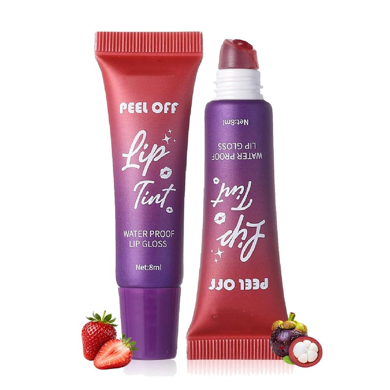 Peel off Lip Stain Set,Waterproof Matte Lip Tint for Women | Precise Application | Transfer-Proof Long Lasting Peel off Lip Gloss,Highly Pigmented Nude Lip Stain with Fruity Flavor / 2PCS - Image 1