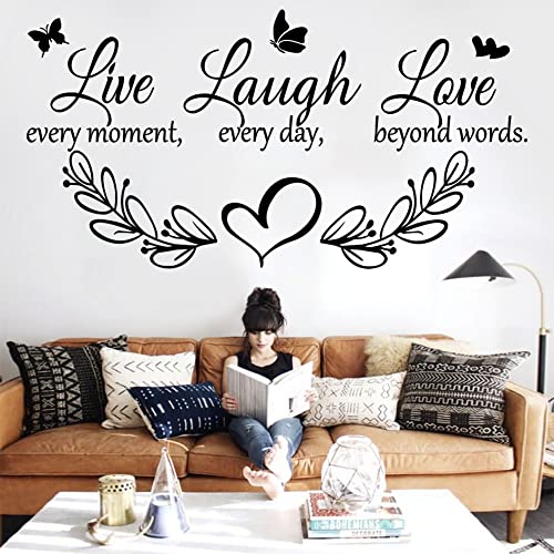 Datesno Family Inspirational Quotes Vinyl Wall Decal Quote Live Every Moment Laugh Every Day Love Beyond Words Wall Sticker Motivational Wall Stickers for Bedroom Living Room Window Decor Home Decor - Image 3