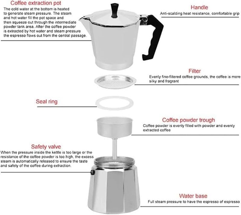 3D CREATIONS Aluminum Coffee Maker Cup Percolator for Italian Espresso Decoction Coffee Mocha South Indian Filter Kaapi Combo Silver and Black Set of 3 12 Cups - Image 3