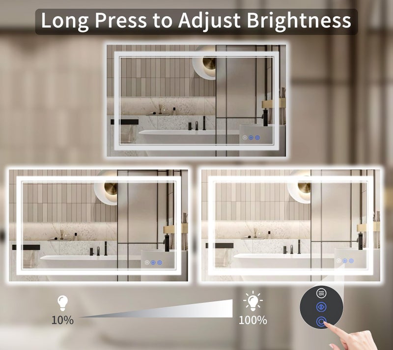 WISSMIELS 30"x48" LED Bathroom Mirror with Lights, Anti-Fog, Backlit + Front Lit, Dimmable, Led Vanity Mirror for Wall, Lighted Bathroom Mirror, 3 Colors, Shatter-Proof Tempered Glass - Image 4