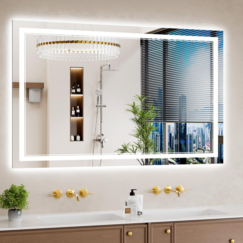 WISSMIELS 30"x48" LED Bathroom Mirror with Lights, Anti-Fog, Backlit + Front Lit, Dimmable, Led Vanity Mirror for Wall, Lighted Bathroom Mirror, 3 Colors, Shatter-Proof Tempered Glass - Image 1