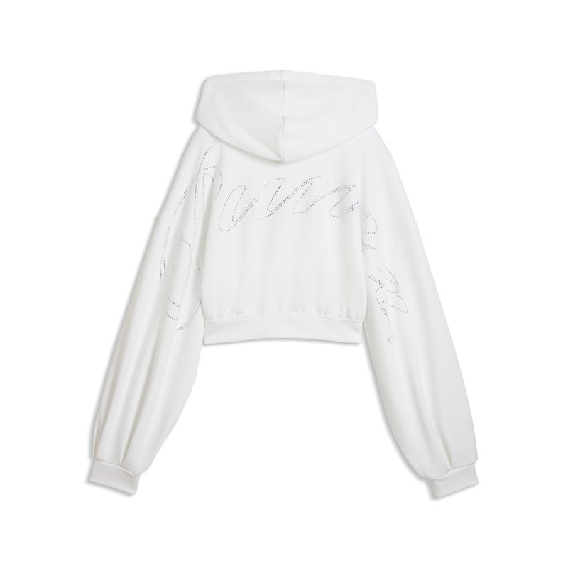 PUMA Essentials Graphics Bedazzled Full-Zip Womens White Hoodie - Image 5