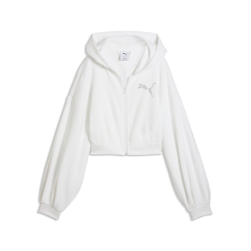 PUMA Essentials Graphics Bedazzled Full-Zip Womens White Hoodie - Image 4