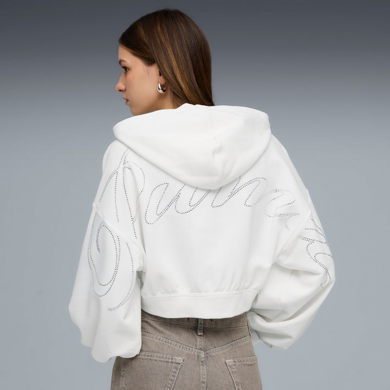 PUMA Essentials Graphics Bedazzled Full-Zip Womens White Hoodie - Image 2