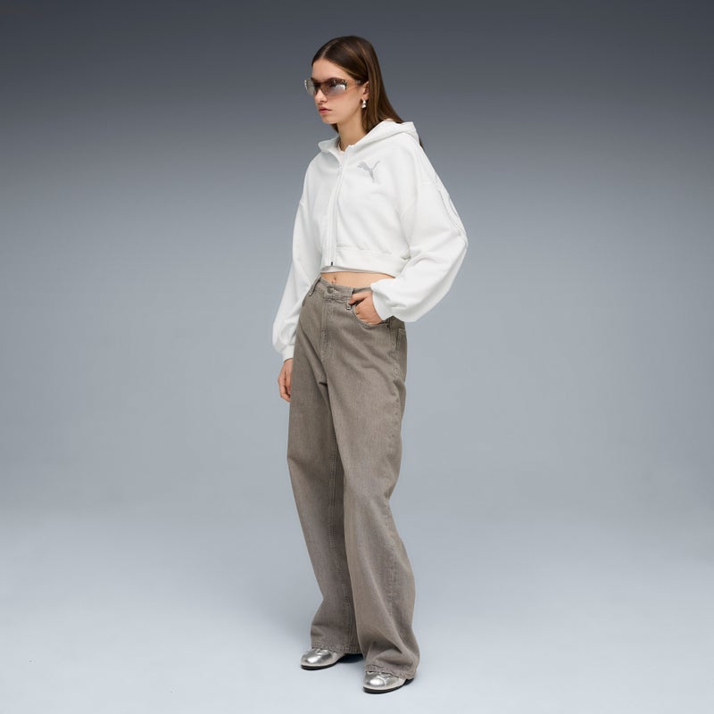 PUMA Essentials Graphics Bedazzled Full-Zip Womens White Hoodie - Image 3