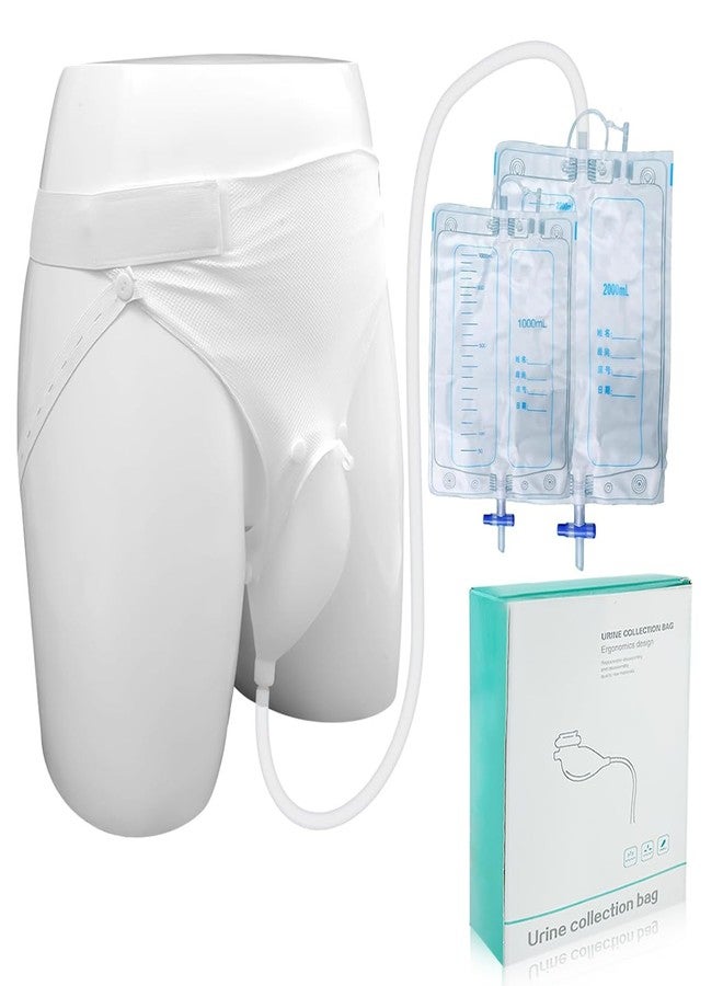 HANNEA Urinal For Men, Urine Collect Bag, Reusable Silicone Urine Collector Portable Wearable Male Urinary Drainage Bag System For Adults, Elderly Men Type, White - Image 1
