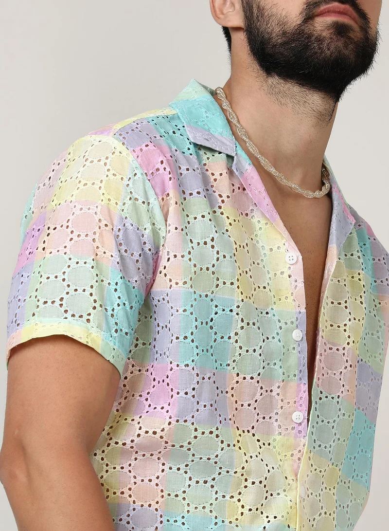 Campus Sutra Men's Multicolour Pastel Block Shirt