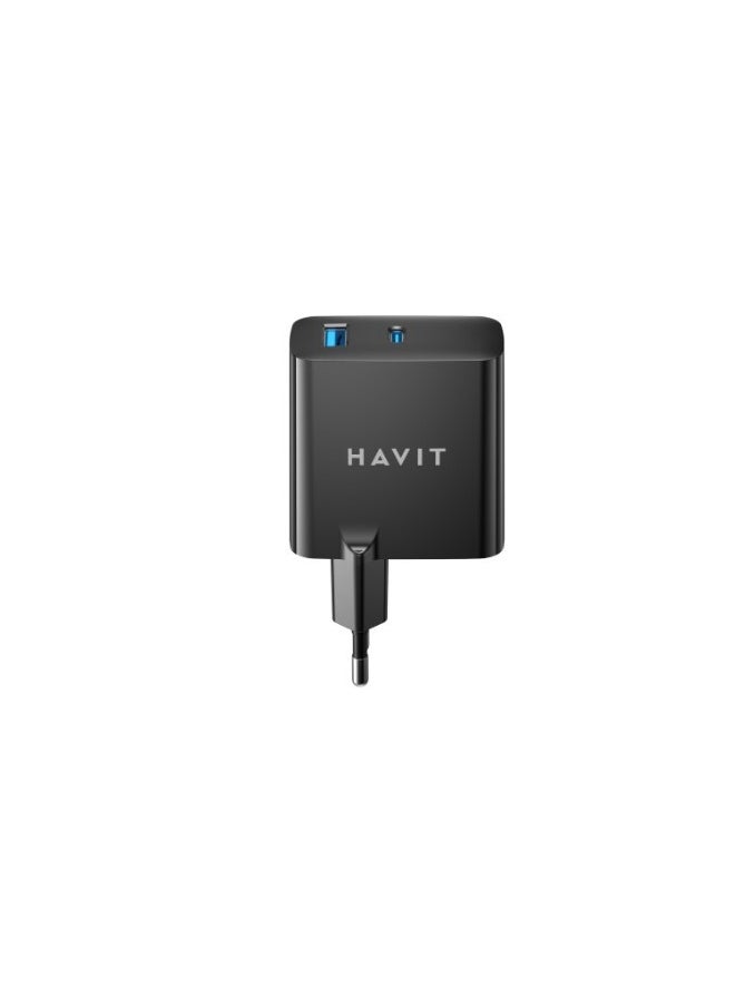 havit HAVIT UC46  Wall Charger  45W Dual  Ports GAN ( PD 45W,USB-A 18W) Supprot (PPS/PD3.0),EU BLACK 