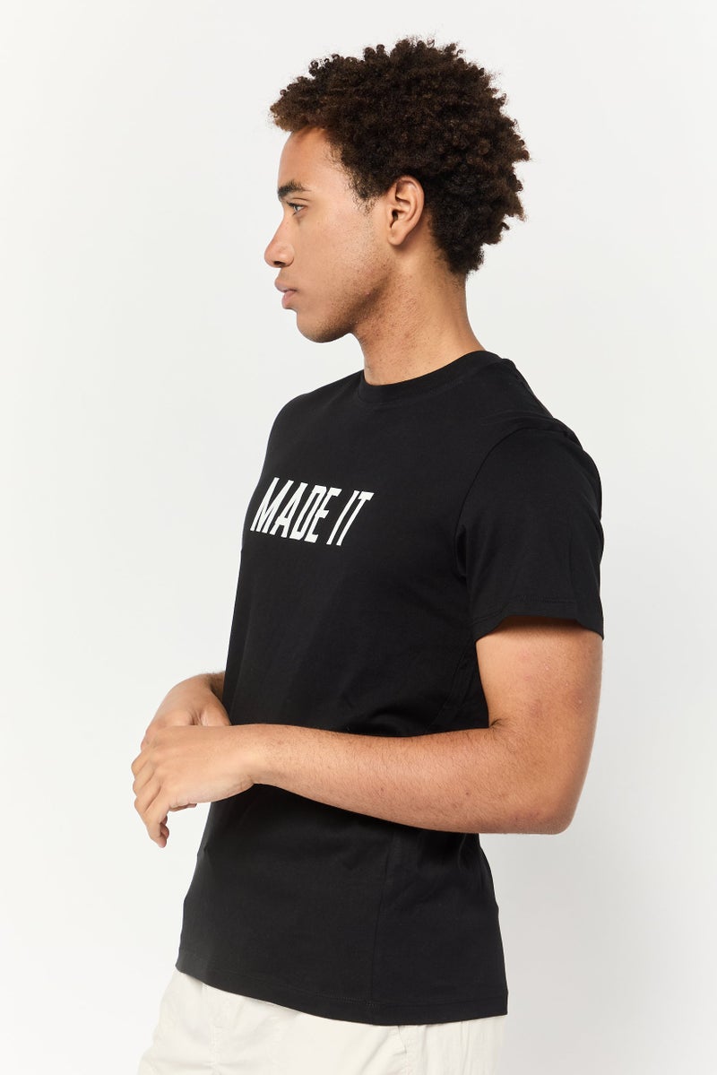 Celio Men Crew Neck Short Sleeve Graphic Print T-shirt, Black - Image 3