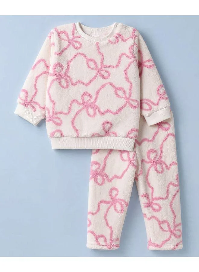Babyhug Babyhug Fur Woven Full Length Printed Winter Wear Co-Ords Suit - Pink