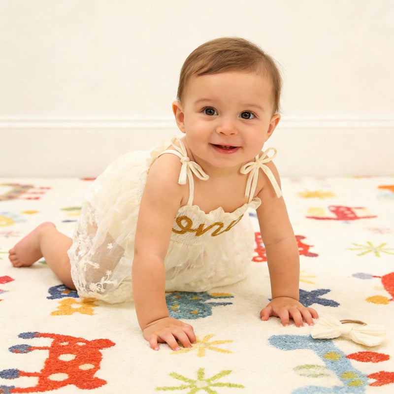 TITKKOP Baby Girl 1st Birthday Clothes One Year Old Tulle Romper Sleeveless Bodysuit Cake Smash Outfits(apricot2,12-18M) - Image 5