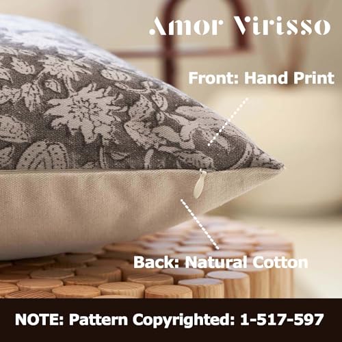 Amor Virisso Floral Throw Pillow Covers 18x18 Couch Pillows for Living Room Decorative Accent Pillow Covers Block Print Farmhouse Neutral Pillow Covers Sofa Pillows 1PC, Light Taupe - Image 2