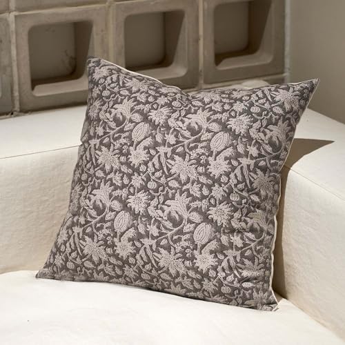 Amor Virisso Floral Throw Pillow Covers 18x18 Couch Pillows for Living Room Decorative Accent Pillow Covers Block Print Farmhouse Neutral Pillow Covers Sofa Pillows 1PC, Light Taupe - Image 1
