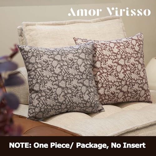 Amor Virisso Floral Throw Pillow Covers 18x18 Couch Pillows for Living Room Decorative Accent Pillow Covers Block Print Farmhouse Neutral Pillow Covers Sofa Pillows 1PC, Light Taupe - Image 4