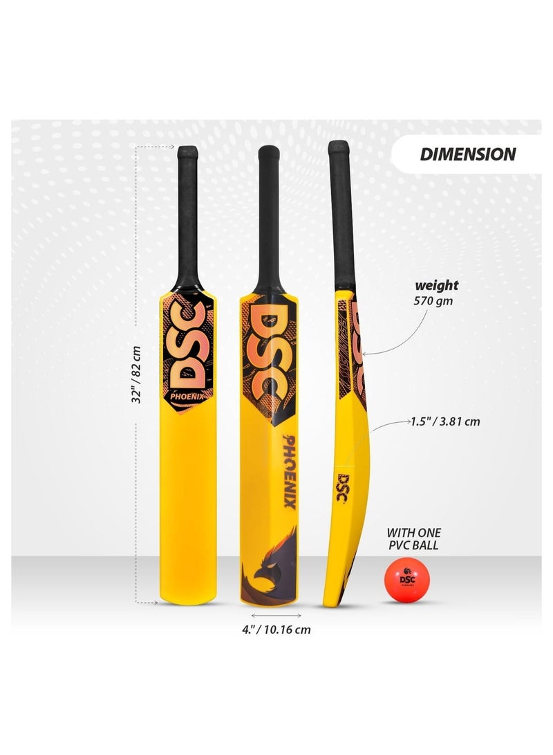 DSC Phoenix Plastic Cricket Bat With Pvc Ball  Lightweight Tennis Ball Bat For Kids, Full Size -6 | Durable Gully Cricket Bat For Boys & Girls, Outdoor Sports Toy Yellow - Image 3