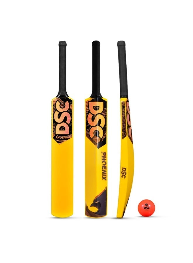 DSC Phoenix Plastic Cricket Bat With Pvc Ball  Lightweight Tennis Ball Bat For Kids, Full Size -6 | Durable Gully Cricket Bat For Boys & Girls, Outdoor Sports Toy Yellow - Image 1