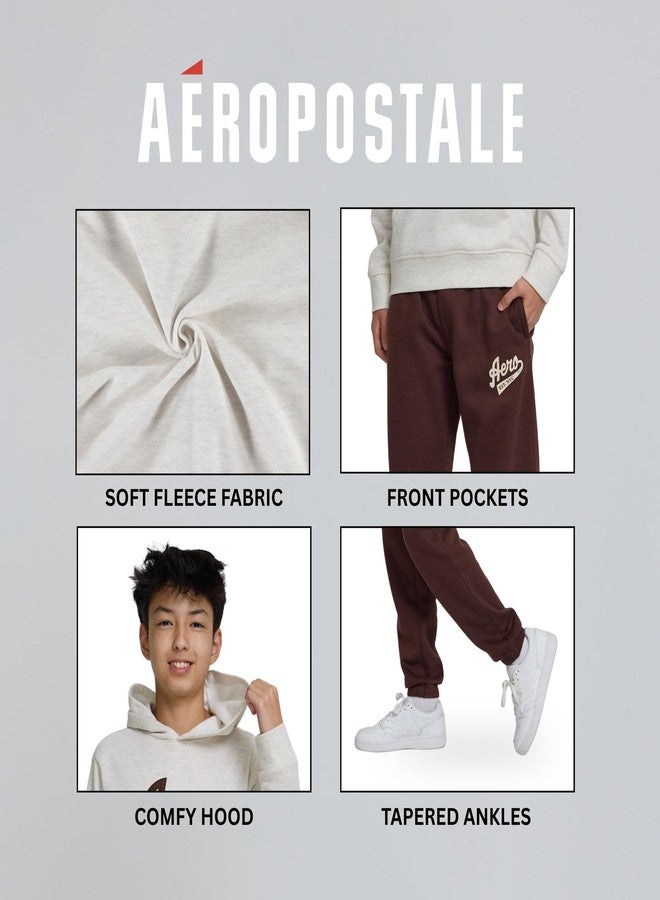 AEROPOSTALE Boys 2 Piece Outfit - Pullover Hoodie and Athletic Pants, Youth Jogger Sweatpants and Sweatshirt, Sizes 4-12, Oatmeal/Coffee, 5-6 - Image 5