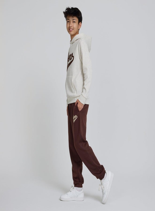 AEROPOSTALE Boys 2 Piece Outfit - Pullover Hoodie and Athletic Pants, Youth Jogger Sweatpants and Sweatshirt, Sizes 4-12, Oatmeal/Coffee, 5-6 - Image 2