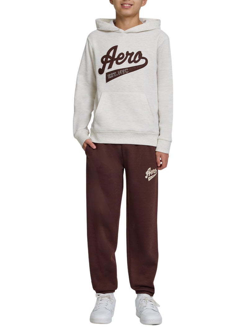 AEROPOSTALE Boys 2 Piece Outfit - Pullover Hoodie and Athletic Pants, Youth Jogger Sweatpants and Sweatshirt, Sizes 4-12, Oatmeal/Coffee, 5-6 - Image 1