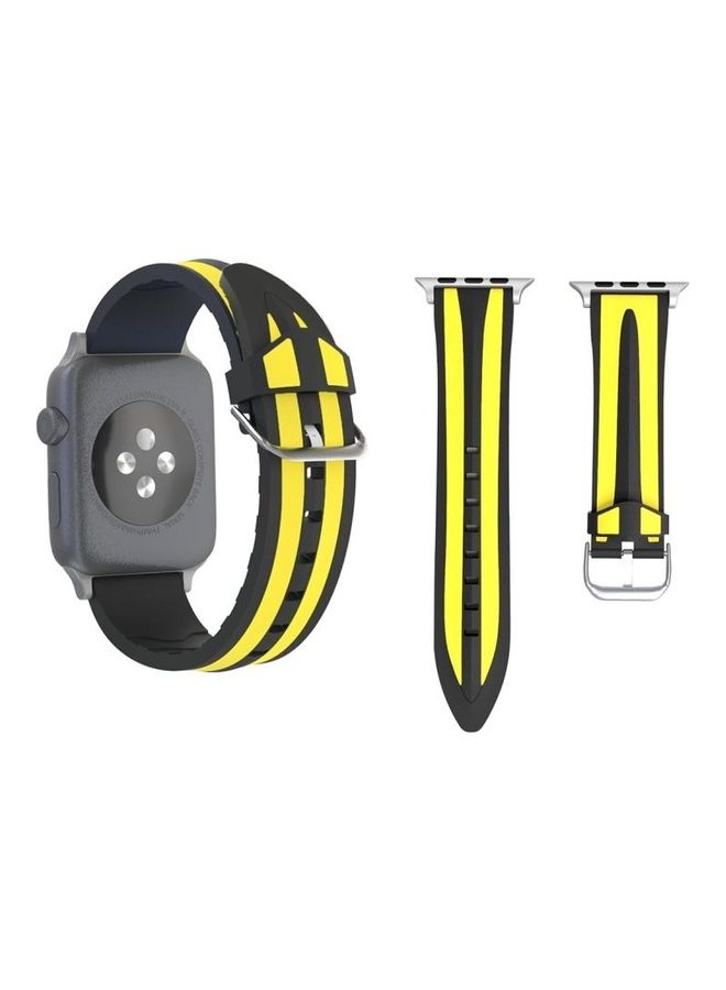 NIBEMINENT Fashion Double Stripes Pattern Watch Strap For Apple Series 3 & 2 1 38mm Black/Yellow - Image 1