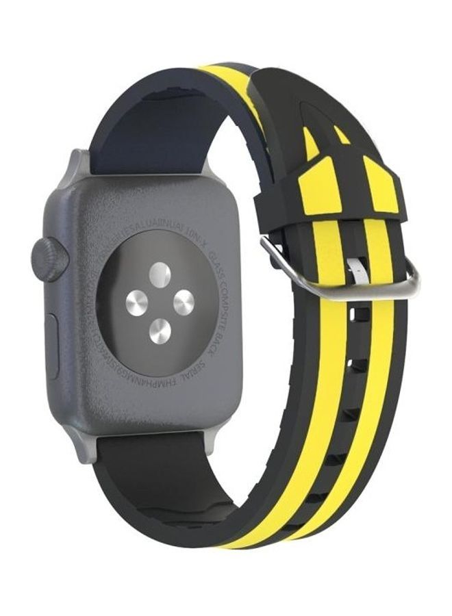 NIBEMINENT Fashion Double Stripes Pattern Watch Strap For Apple Series 3 & 2 1 38mm Black/Yellow - Image 4