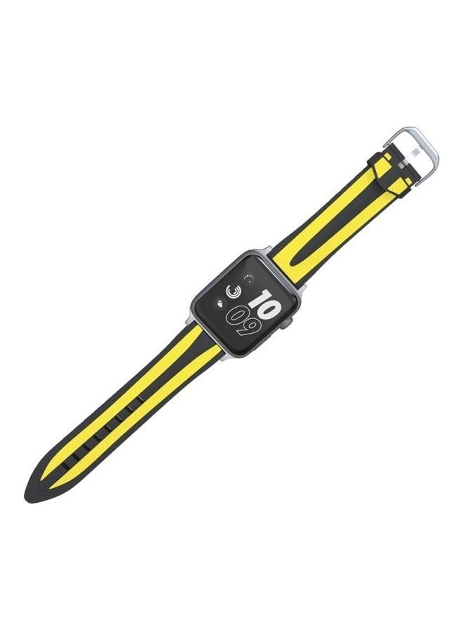 NIBEMINENT Fashion Double Stripes Pattern Watch Strap For Apple Series 3 & 2 1 38mm Black/Yellow - Image 5