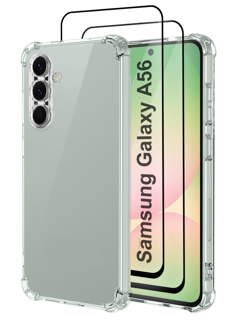 DUSALA 3Packs (for Galaxy A56 5G) TPU Gorilla Case – Transparent Shockproof Anti-Fall Cover with Two Screen Protectors - Image 1
