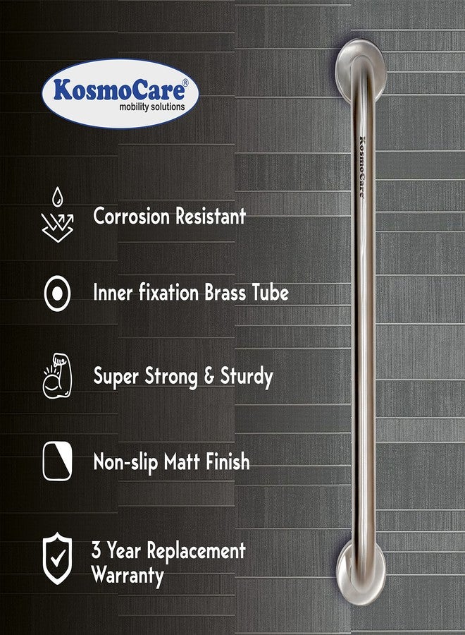 KosmoCare 304 Grade Stainless Steel Grab Bar, Wall Mounted Safety Straight Grab Bar for Bathroom | Grab Bars for Toilet Senior Citizens | Toilet Grab bar for Elderly (10-inch Length - Pack of 2) - Image 2